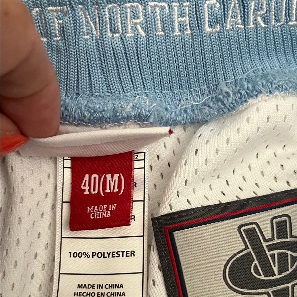 Men's White and Baby Blue North Carolina College Shorts - Picture 4 of 7